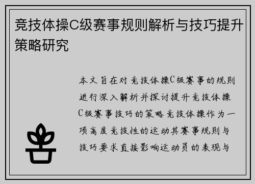 竞技体操C级赛事规则解析与技巧提升策略研究